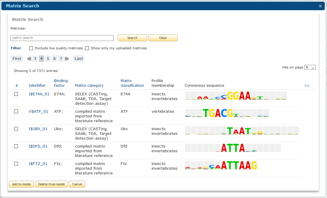 Matrix selection view