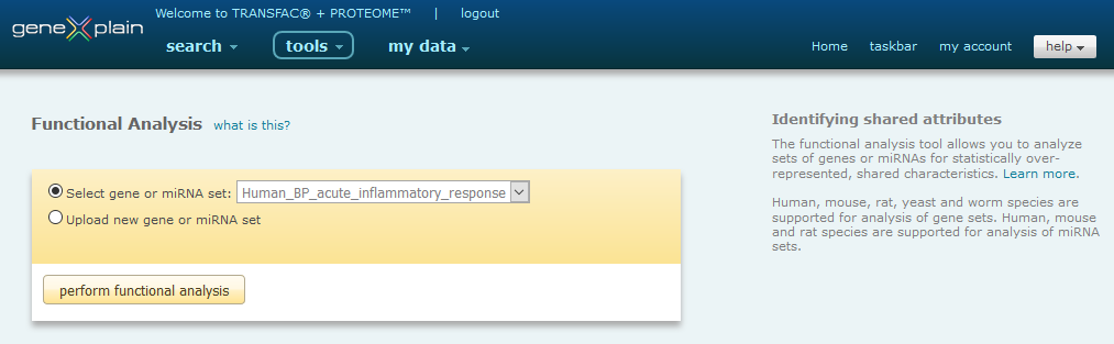 Functional Analysis Tool interface