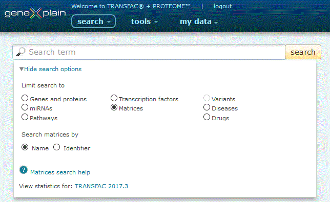 Matrices search option