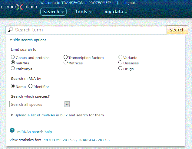 miRNAs search option